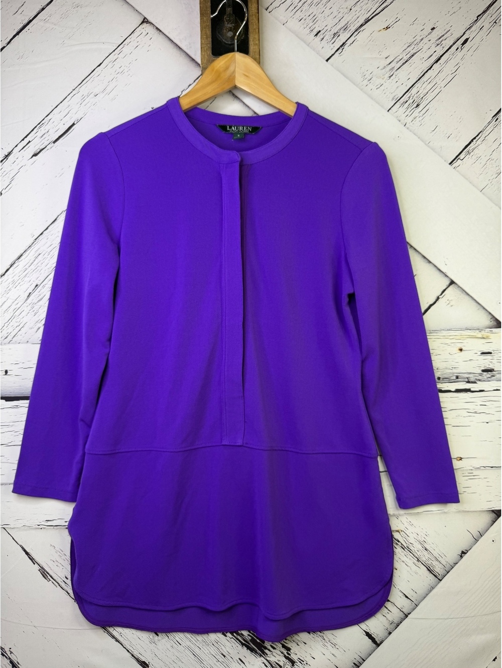 Lauren Ralph Lauren Quiet Luxury Purple Crepe Long Sleeve Tunic Blouse Women’s S